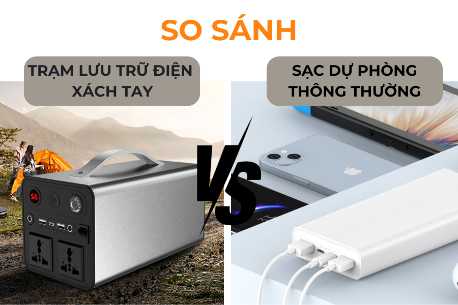 So sánh trạm lưu trữ điện xách tay và sạc dự phòng thông thường