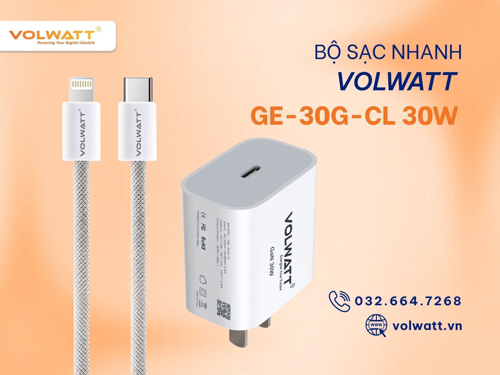 Bộ sạc Volwatt GE-30G-CL 30W là giải pháp năng lượng cho Apple