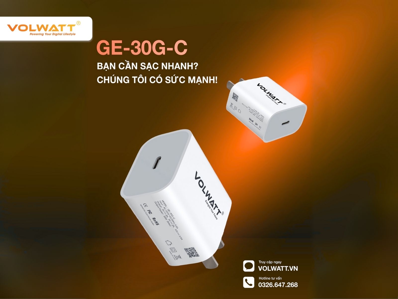 Bộ sạc Volwatt GE-30G-CL 30W được tích hợp chip bảo vệ thông minh