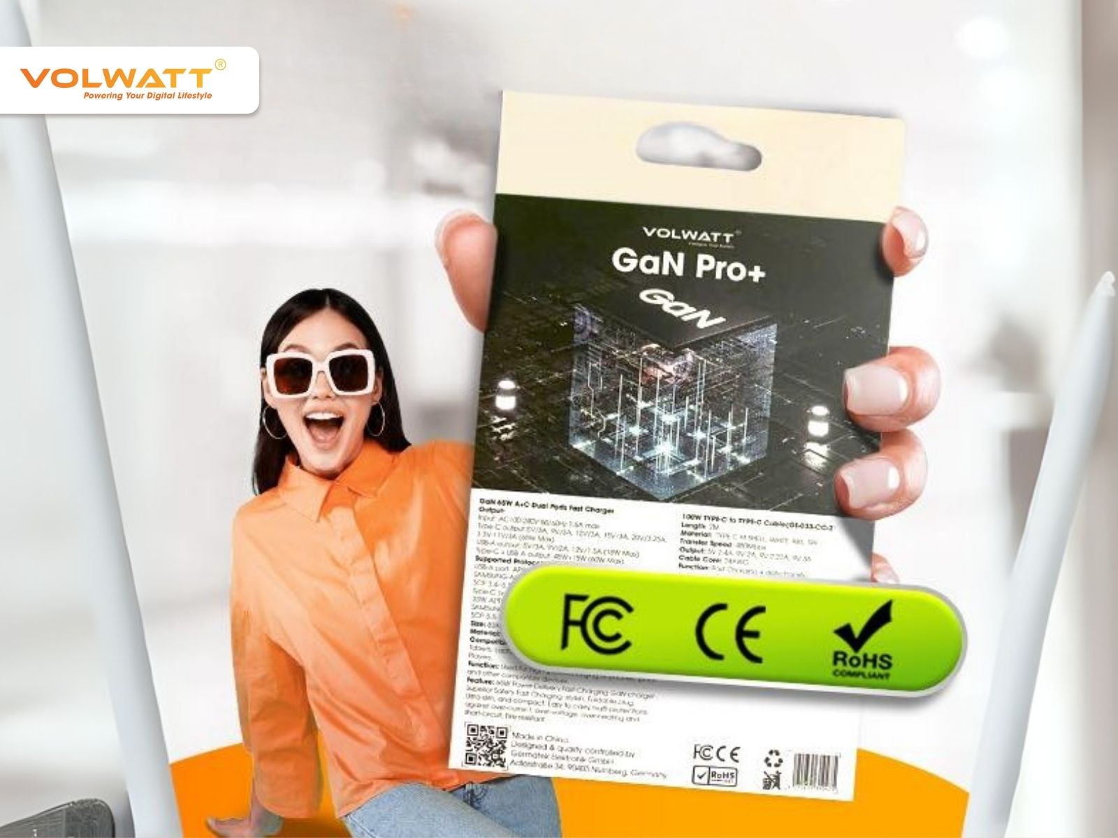 Củ sạc nhanh Volwatt GE-30G-C 30W ứng dụng công nghệ GaN Pro+