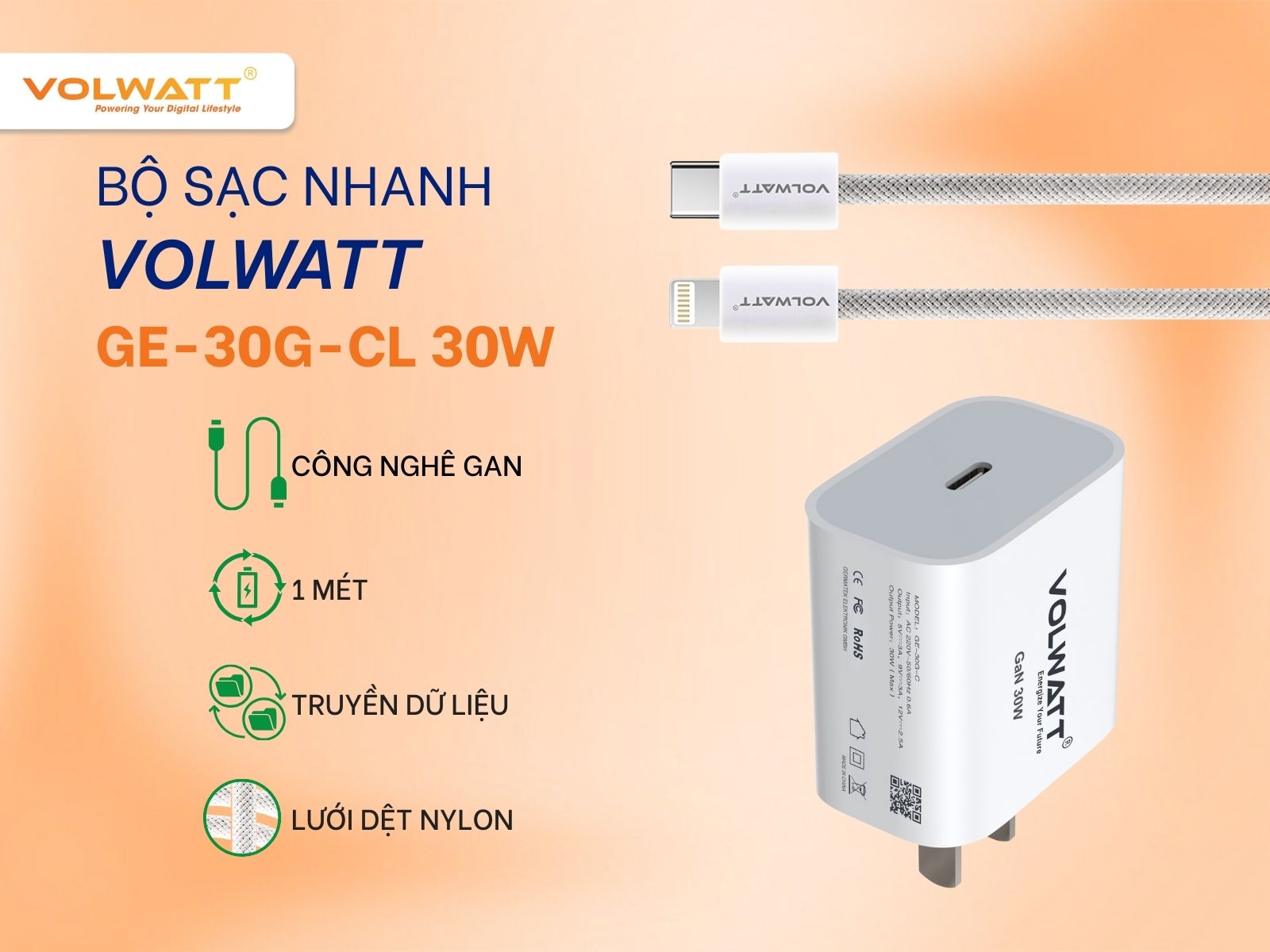 Bộ đôi Volwatt GE-30G-C & GE-024-CL nhỏ gọn, bền đẹp cho Apple