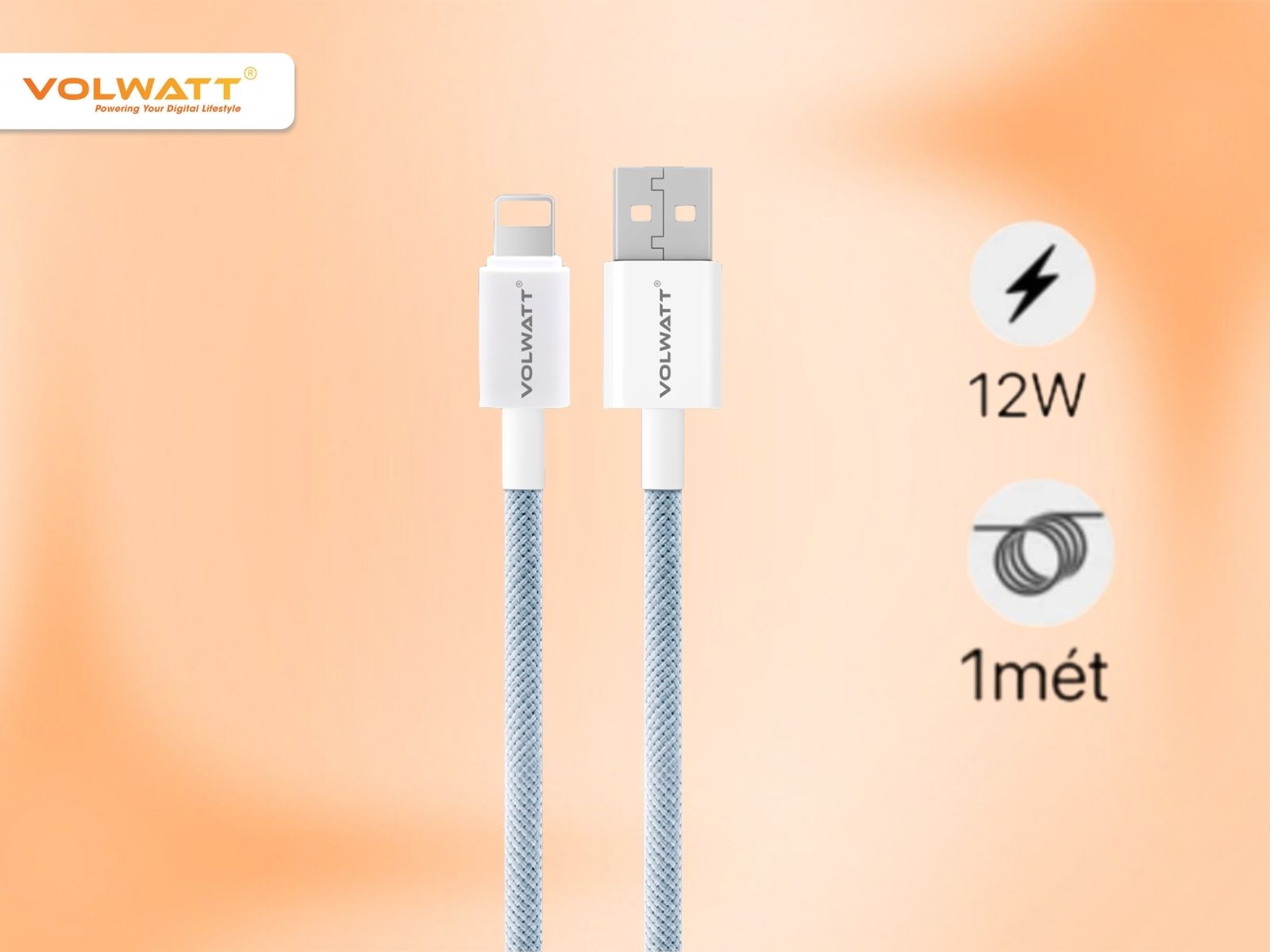 Cáp sạc Volwatt GE-062-AL bền bỉ với thiết kế chống đứt gãy