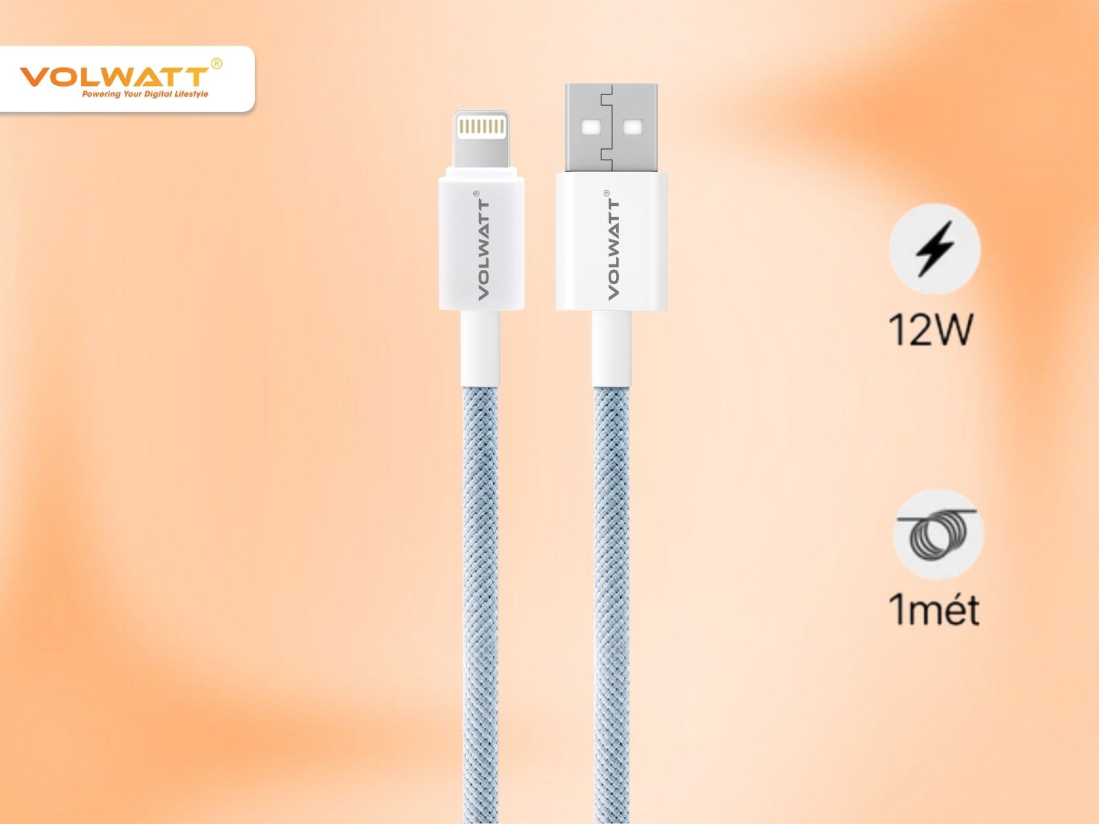 Cáp sạc Volwatt GE-062-AL bền bỉ với thiết kế chống đứt gãy