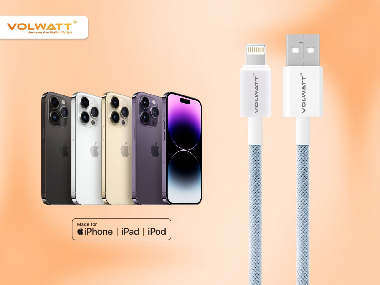 Cáp Volwatt GE-062-AL tương thích với nhiều thiết bị Apple