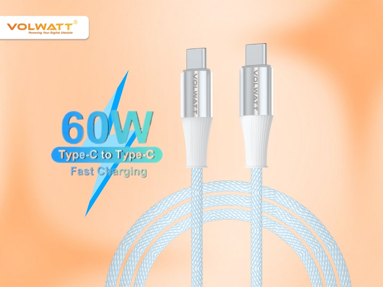 Cáp sạc nhanh Volwatt GE-S16-CC có công suất tối đa lên đến 60W