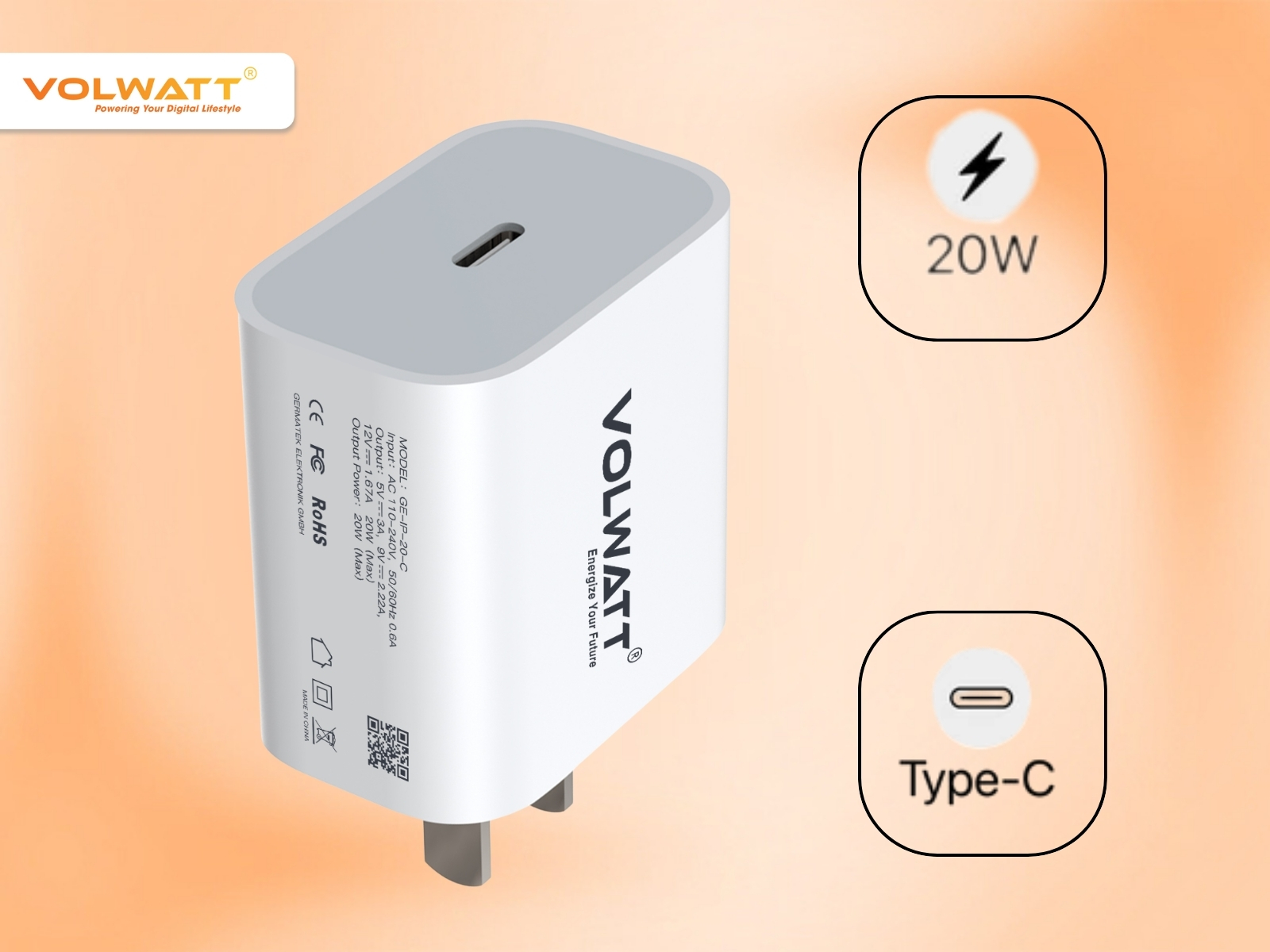 Củ sạc Volwatt GE-IP-20-C có thể dùng cho hệ sinh thái Apple