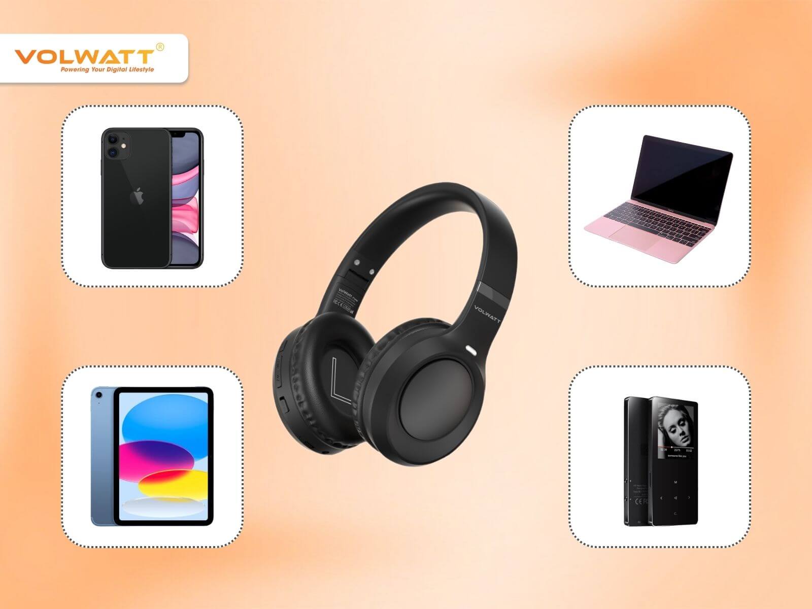 Tai nghe chụp tai không dây tương thích với đa dạng thiết bị từ điện thoại, máy tính đến máy nghe nhạc