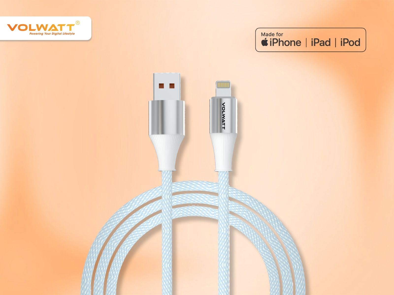 Cáp sạc siêu nhanh & truyền dữ liệu tốc độ cao Volwatt GE-S16-AL USB-A to Lightning