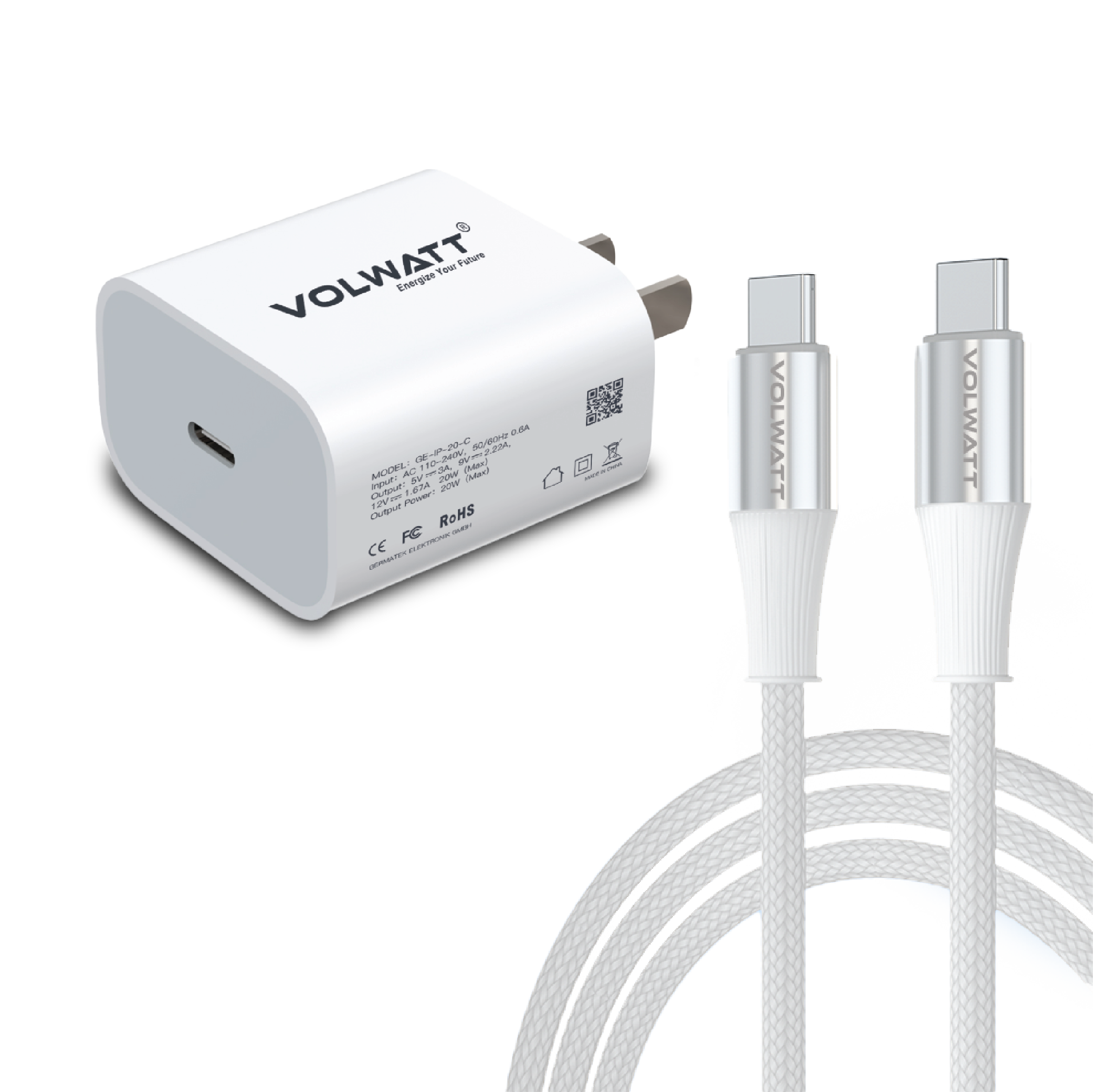Bộ củ cáp sạc Volwatt GE-20-SCL 20W Fast Charger