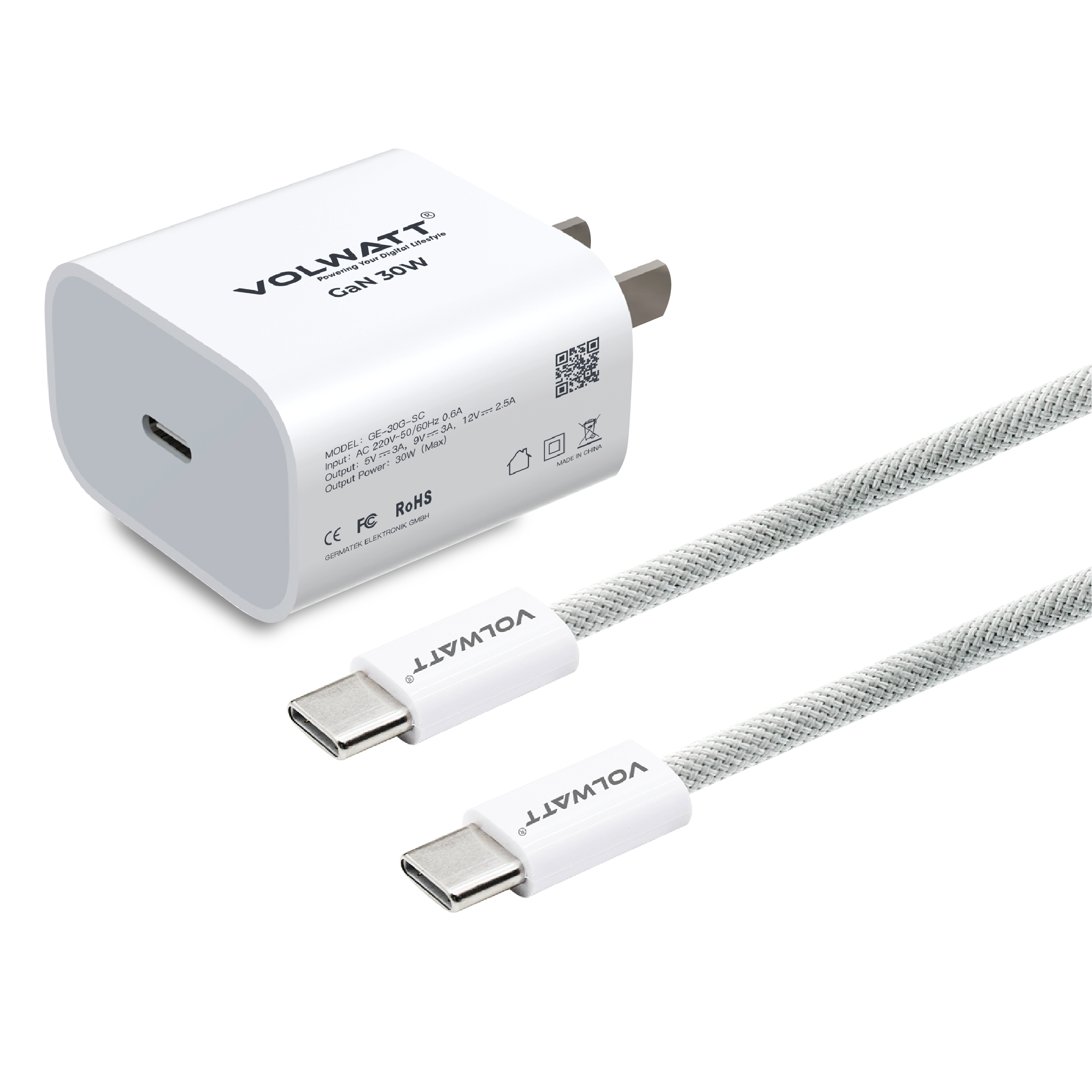 Bộ củ cáp sạc Volwatt GE-30G-SCC 30W Fast Charger