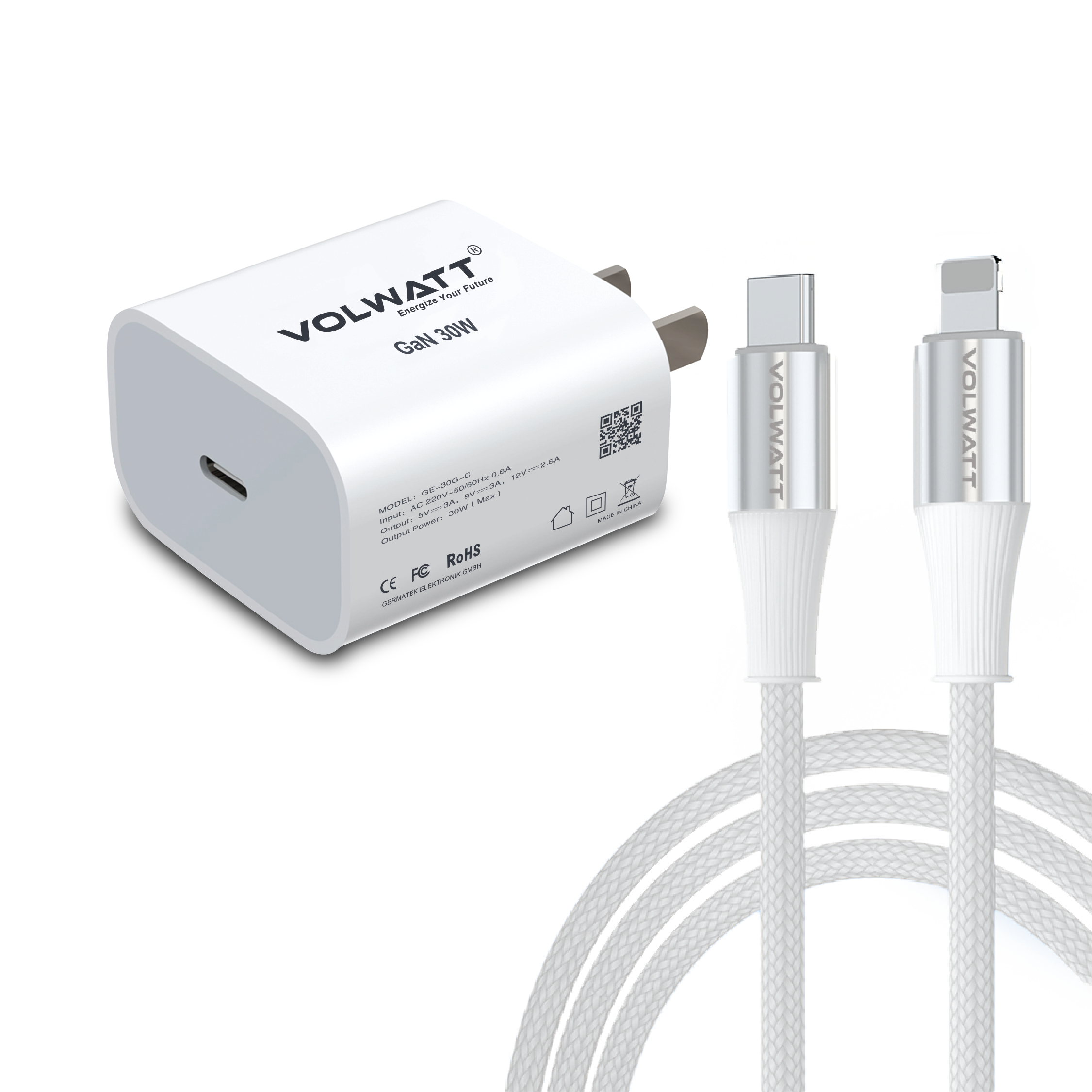Bộ củ cáp sạc Volwatt GE-30-SCL 30W Fast Charger