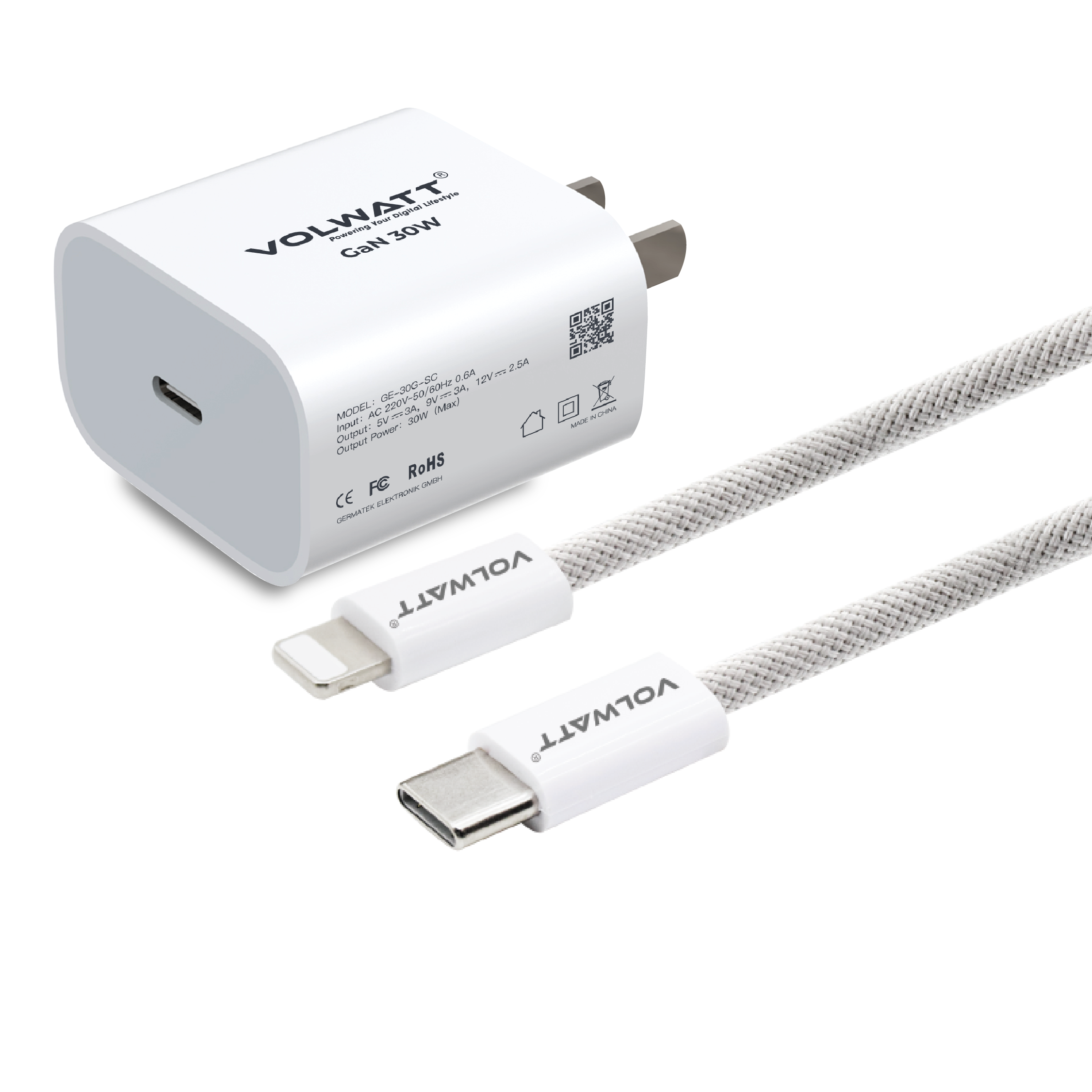 Bộ củ cáp sạc Volwatt GE-30G-SCL 30W Fast Charger