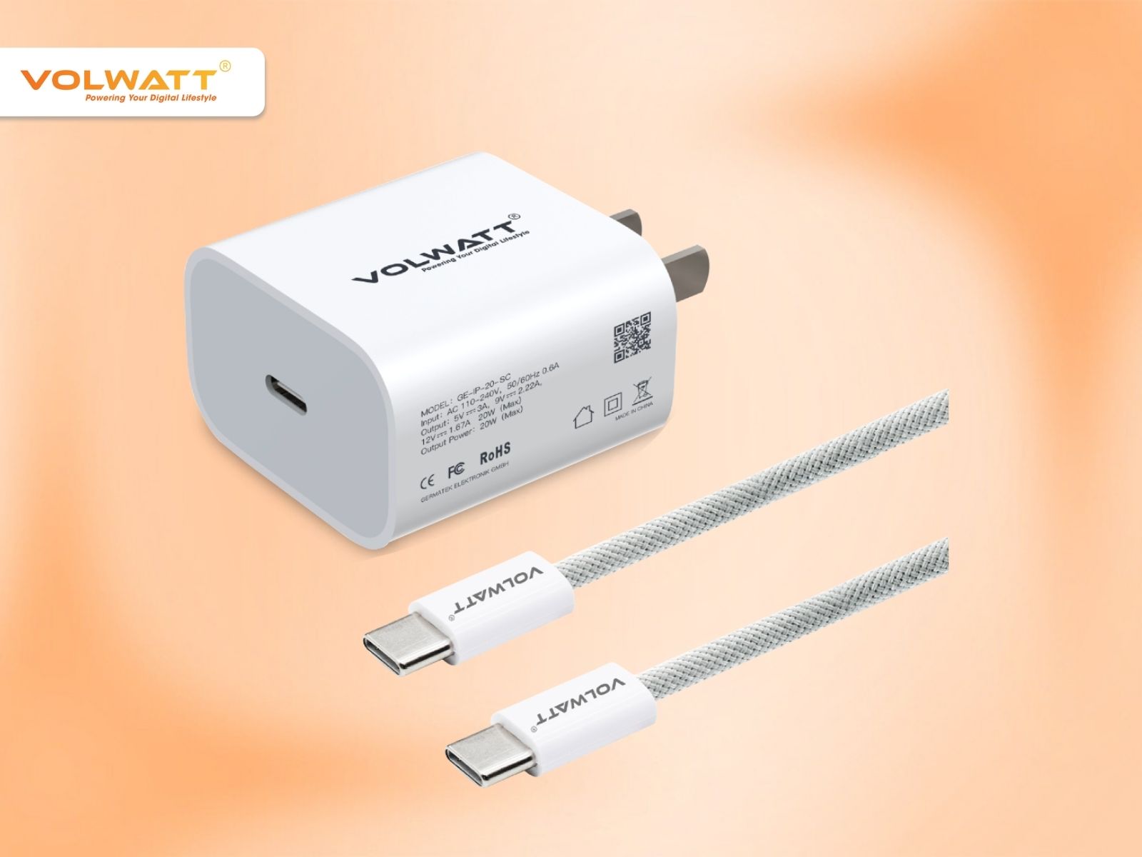 Bộ củ cáp sạc Volwatt GE-IP-20-SCC 20W Fast Charger