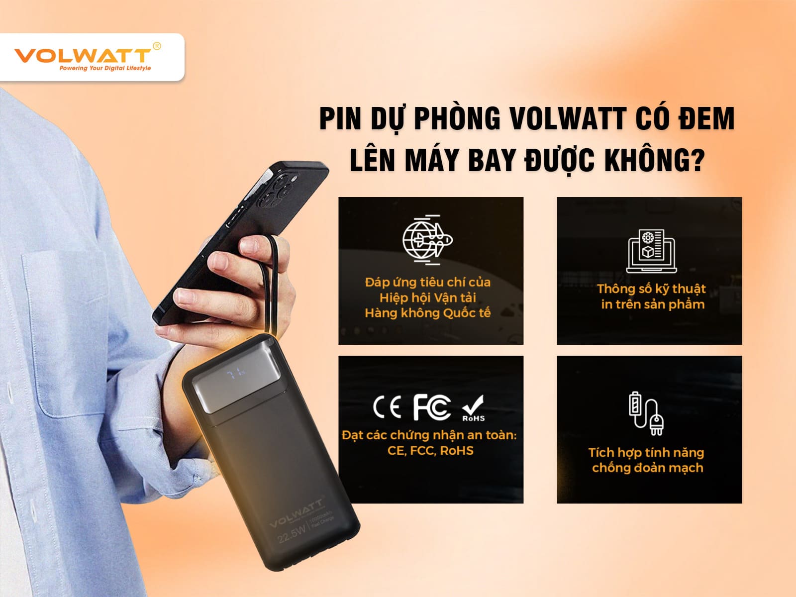 Pin dự phòng Volwatt phù hợp cho mọi chuyến bay