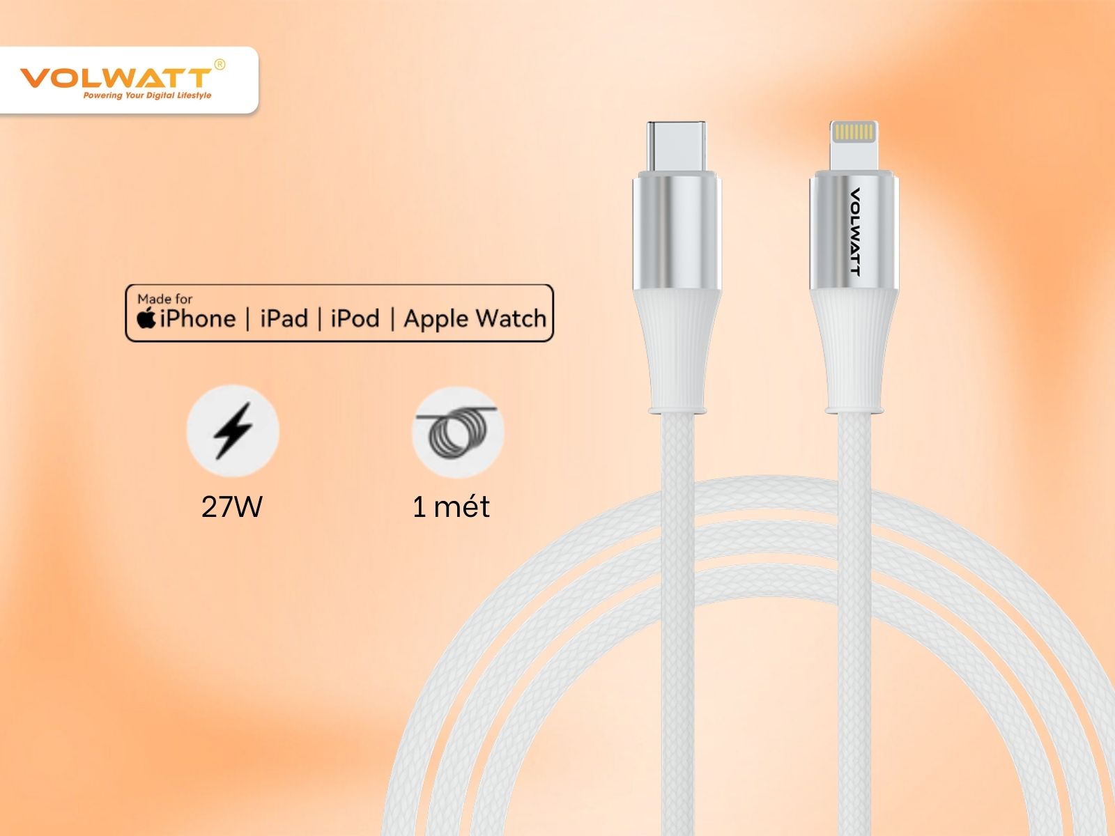 Cáp sạc nhanh Volwatt GE-S16-CL có công suất lên đến 27W