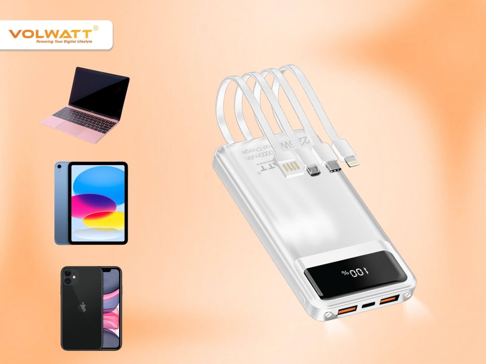 Pin sạc dự phòng Volwatt GE-10K5 tương thích với nhiều thiết bị di động