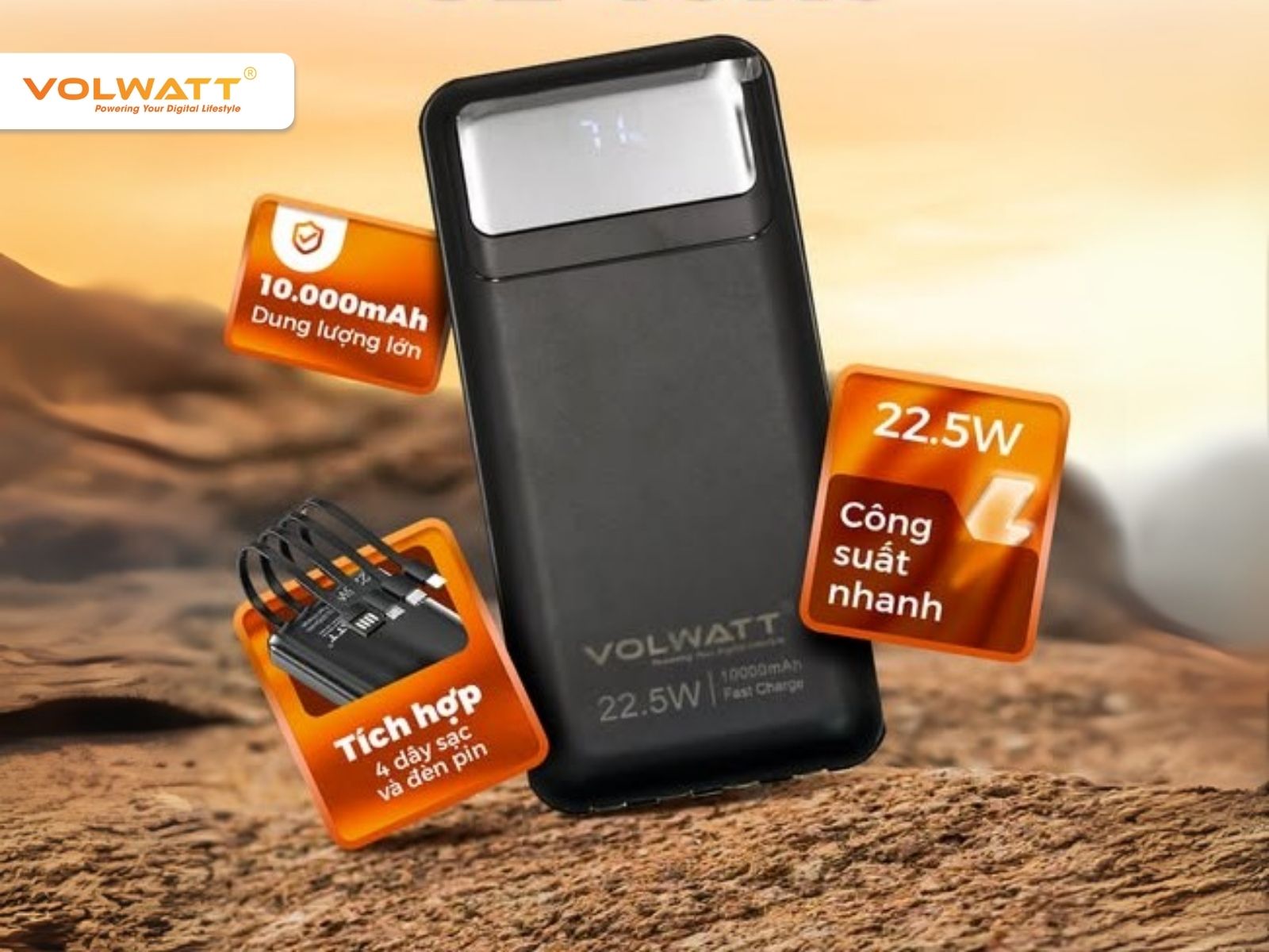 Pin sạc dự phòng Volwatt dùng lõi pin Li-Polymer chất lượng cao