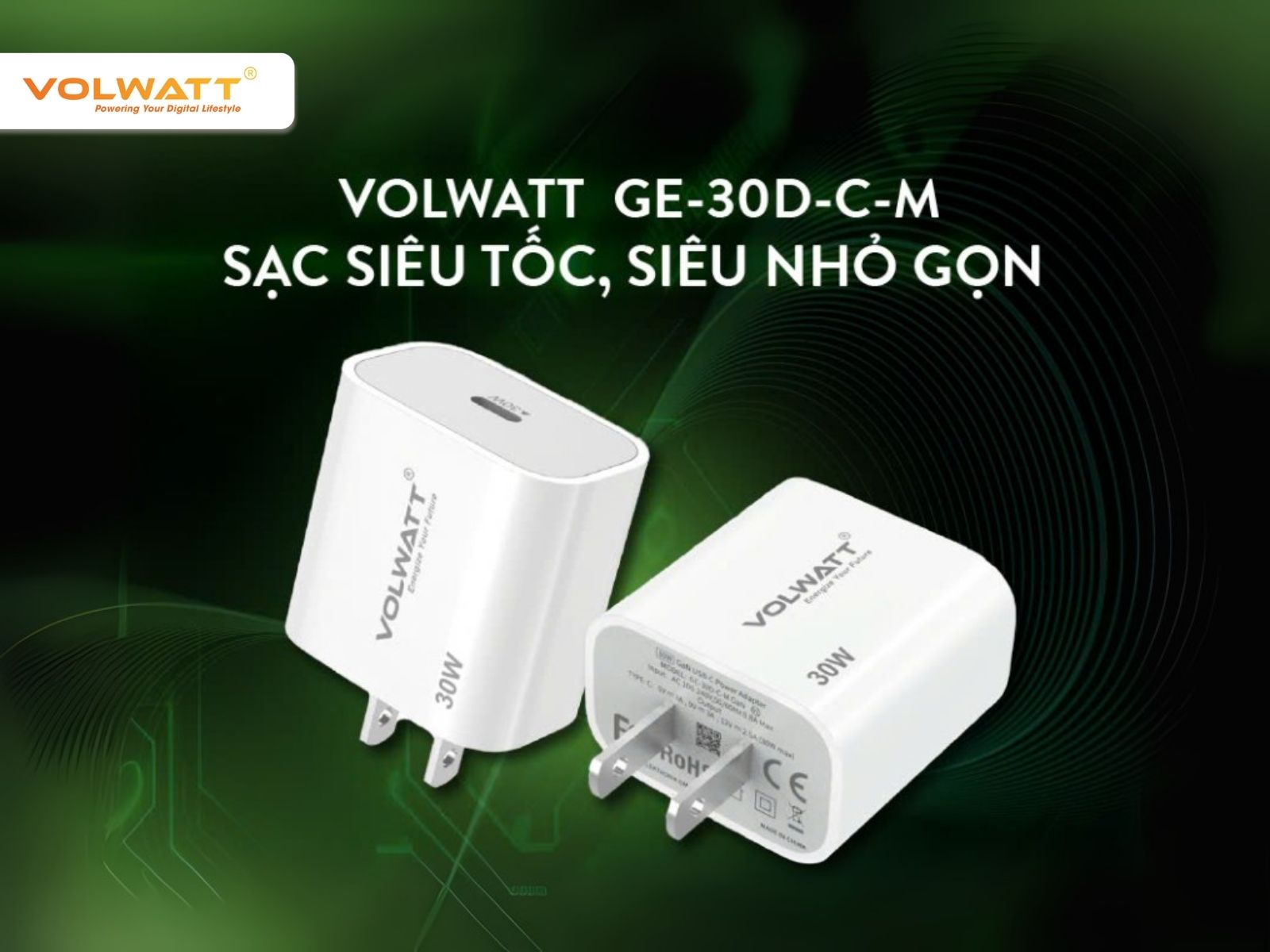 Củ sạc siêu nhanh Volwatt GE-30D-C-M GaN 30W an toàn và ổn định
