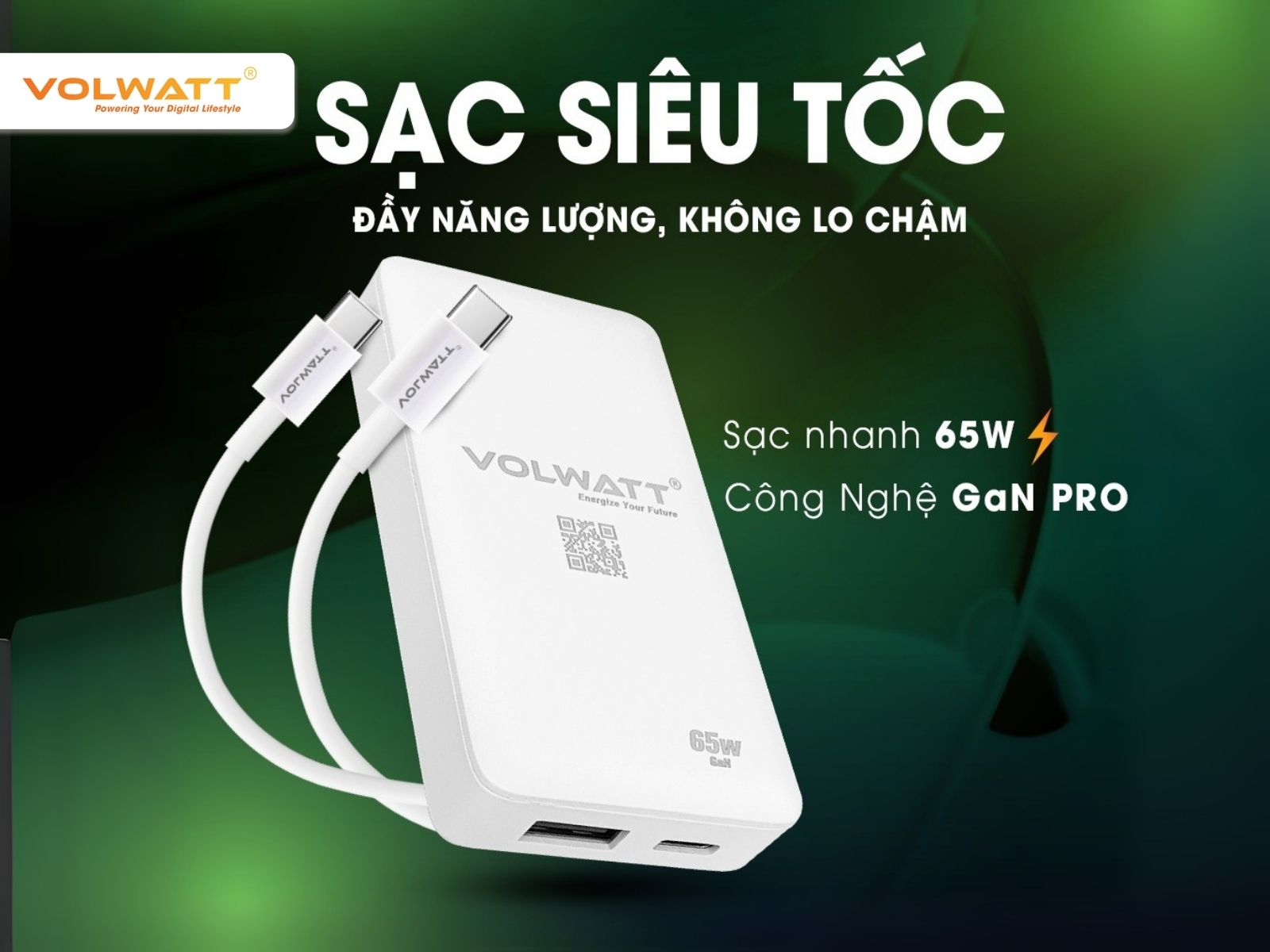 Củ sạc Volwatt GE-65GS-C-A-MF chỉ mỏng ngang chiếc thẻ tín dụng