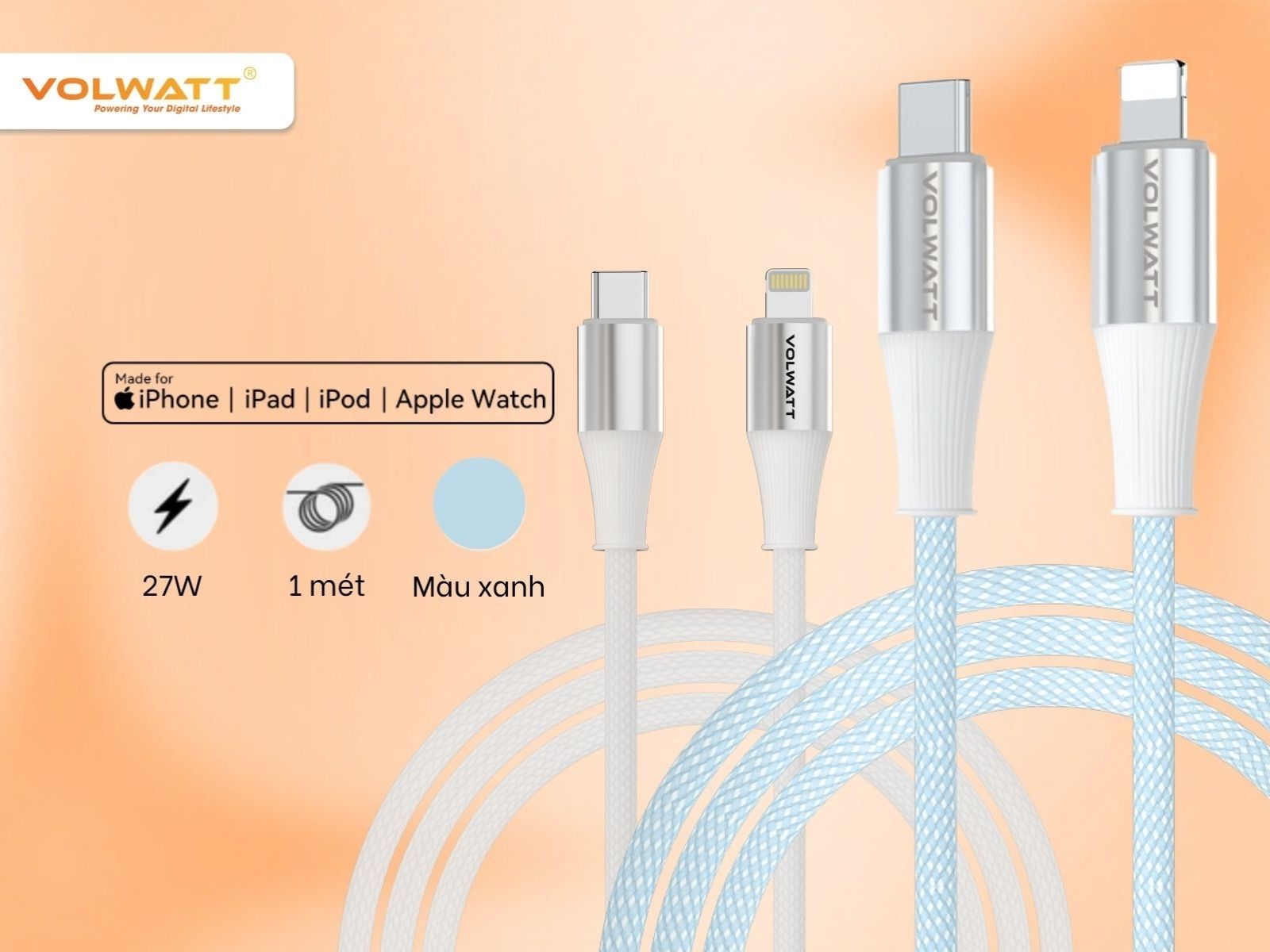 Cáp sạc siêu nhanh Volwatt GE-S16-CL Type C to Lightning