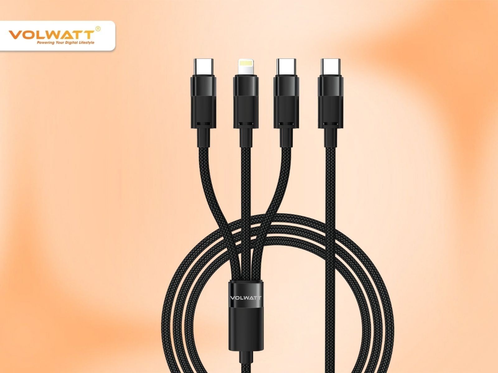 Cáp sạc nhanh Volwatt GE-S36-S3 Type C to 2 TypeC & Lightning