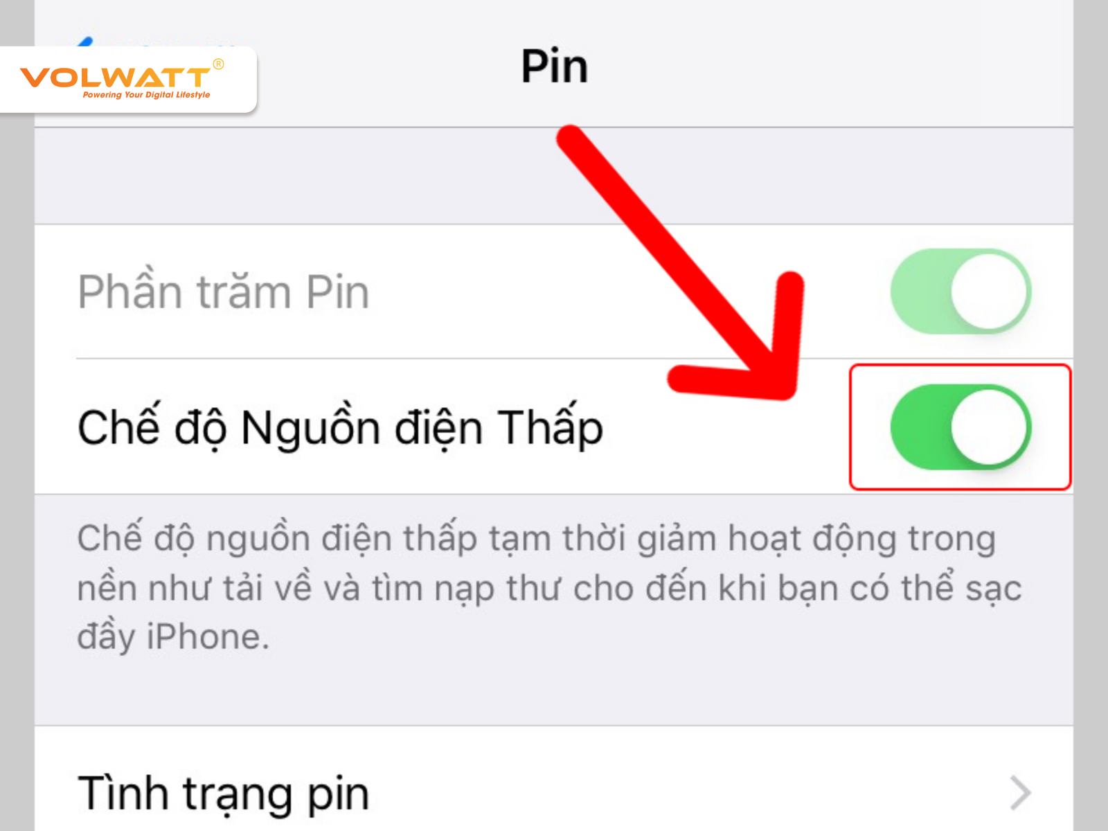 Bật tiết kiệm pin iPhone trong Cài đặt