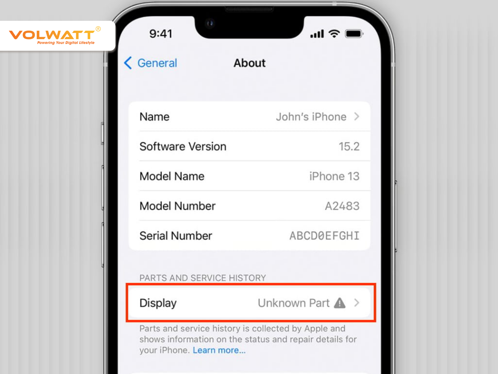 Xem lịch sử linh kiện và dịch vụ (iOS 15.2+)