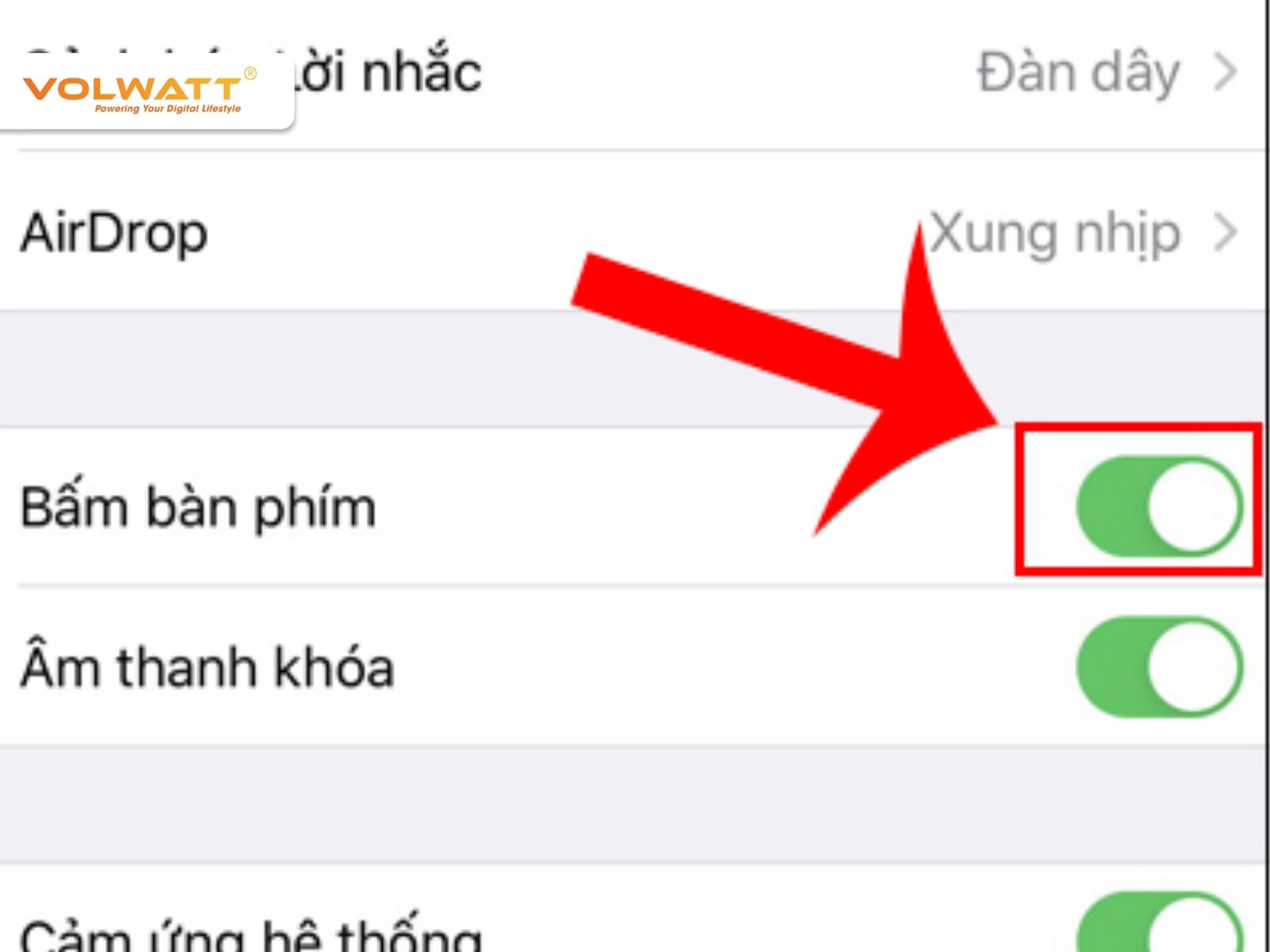 Tính năng Phản hồi bàn phím & Âm thanh hệ thống làm hao pin nhanh