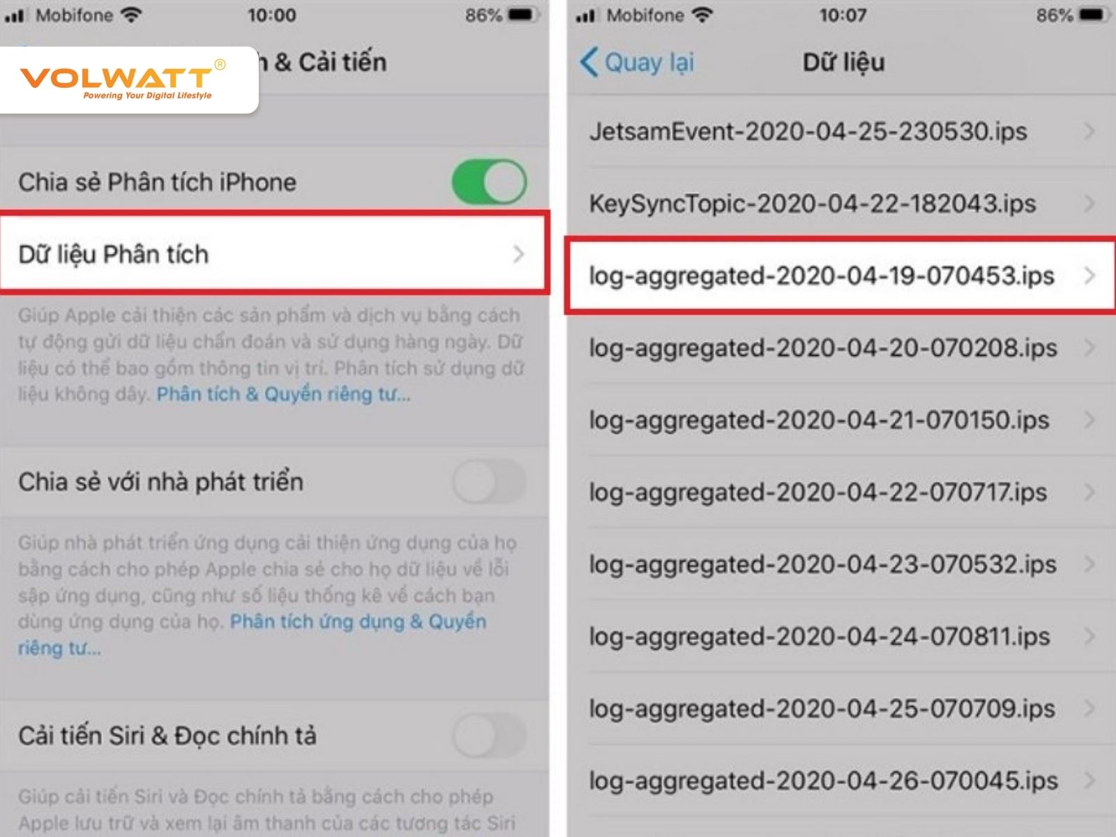 Kiểm tra tình trạng pin iPhone qua Analytics