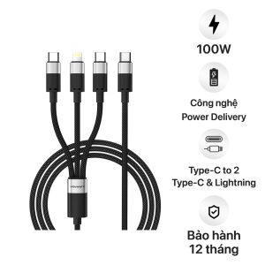 Cáp sạc siêu nhanh & truyền dữ liệu tốc độ cao Volwatt GE-A36-S3 Type C to 2 TypeC & Lightning