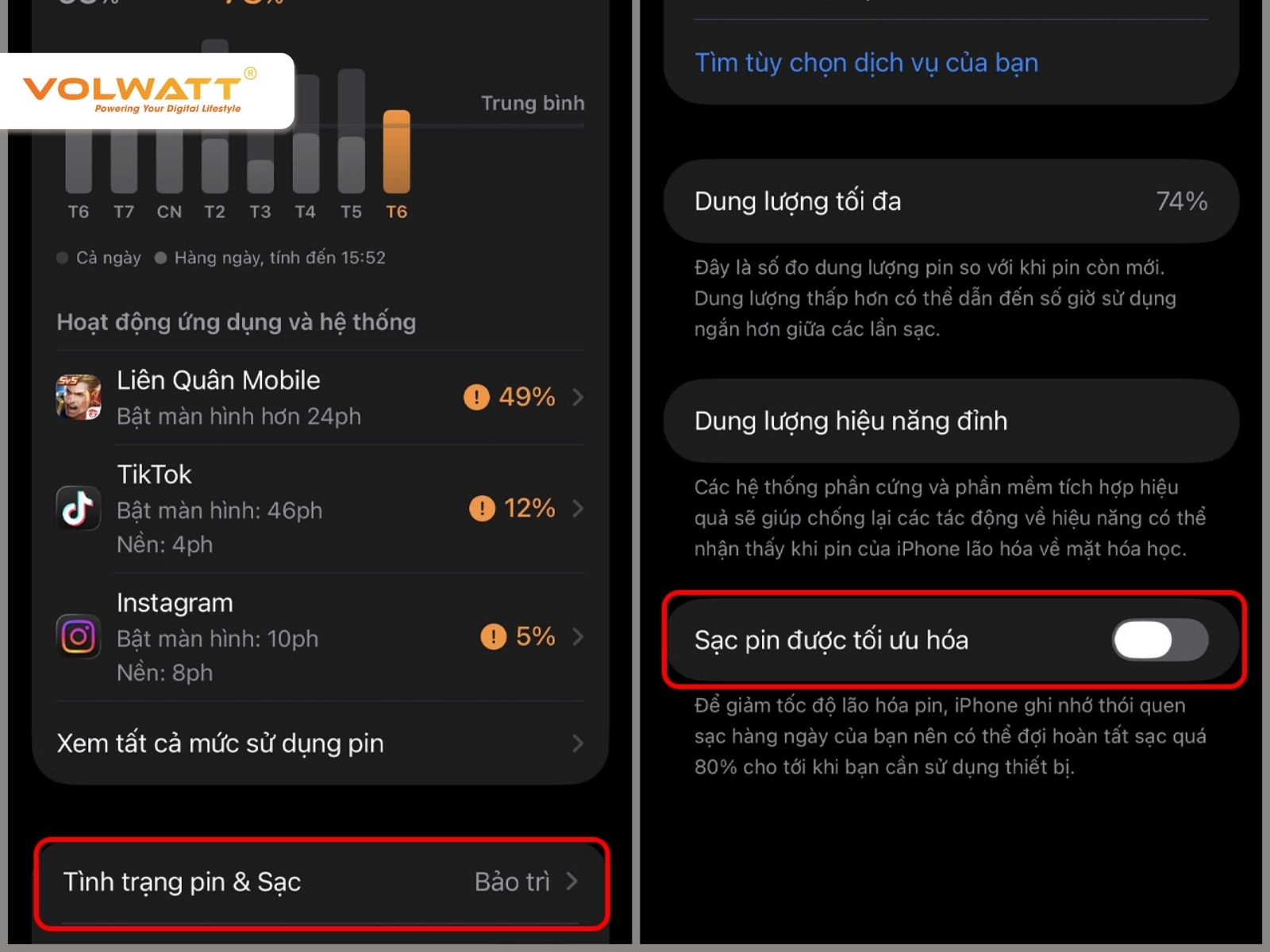 Bật chế độ sạc pin tối ưu hoá giúp duy trì hiệu năng ổn định cho iPhone