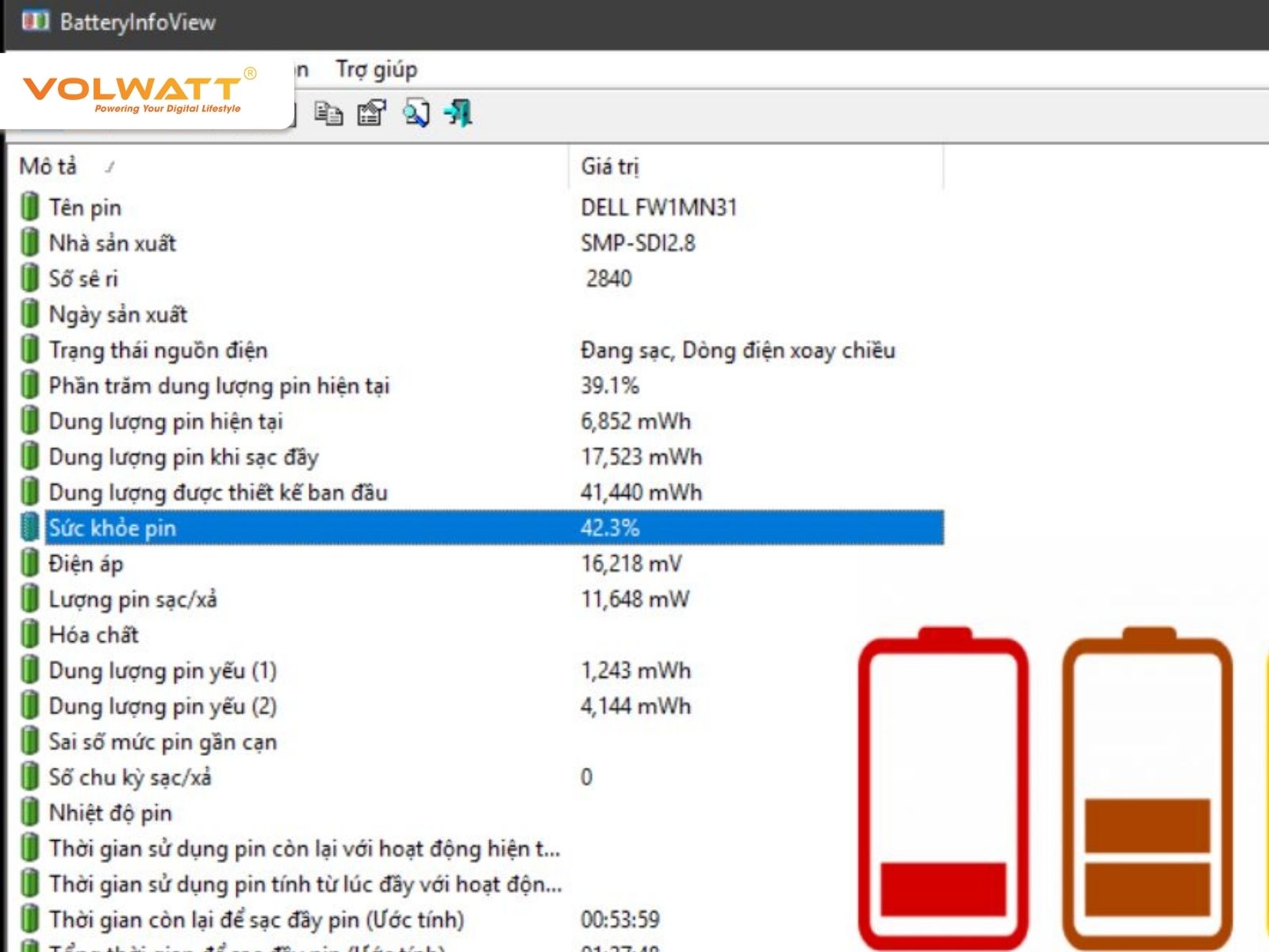 BatteryInfoView là tiện ích miễn phí giúp theo dõi tình trạng pin trên Windows