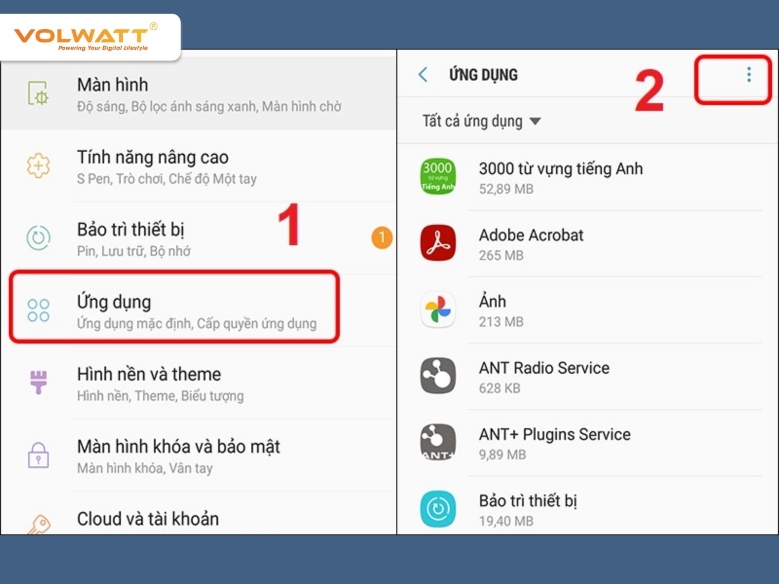 Vào cài đặt ứng dụng