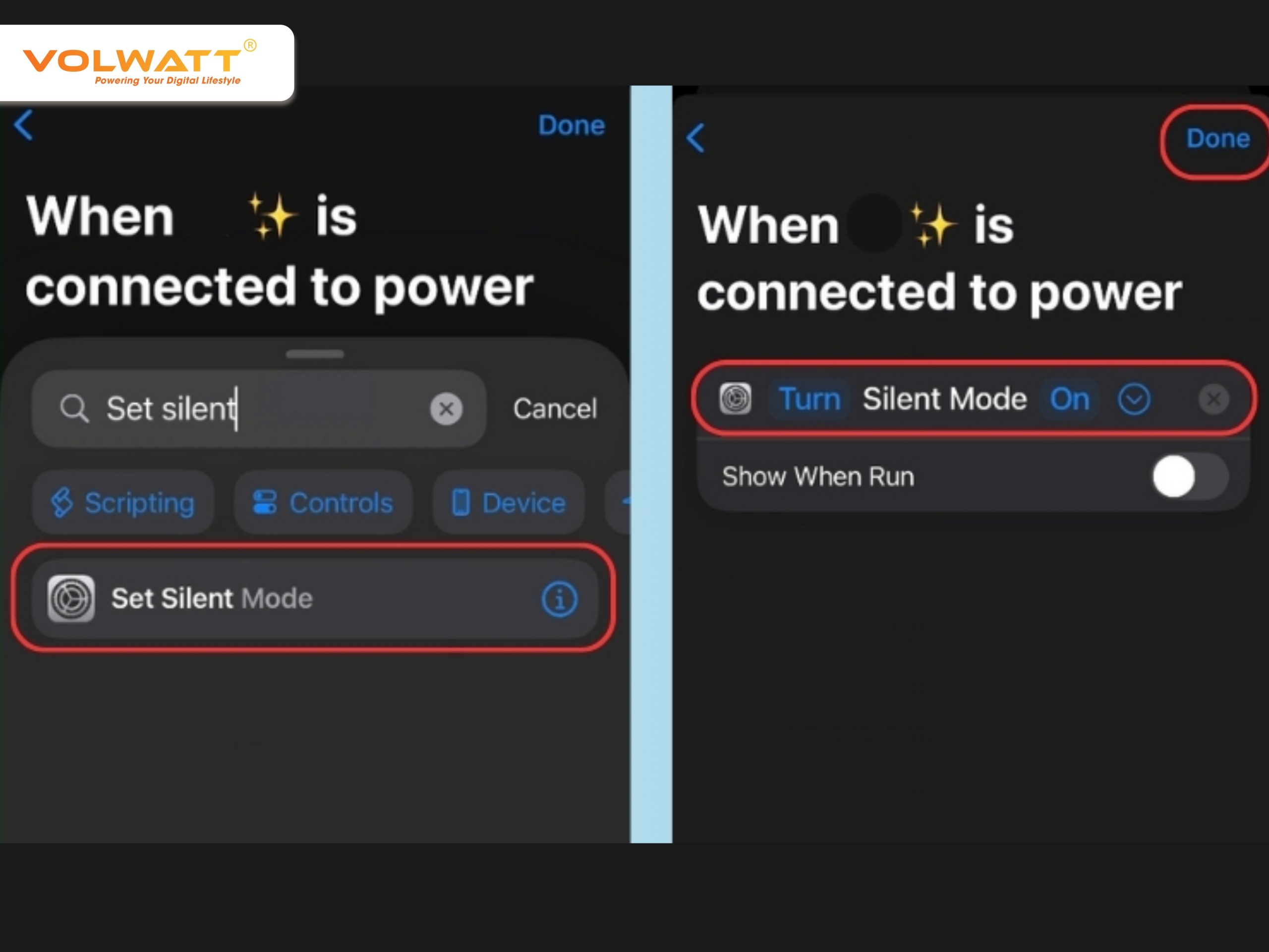 Đảm bảo tác vụ hiển thị là Chuyển Chế độ im lặng thành Bật (Turn Silent Mode On)